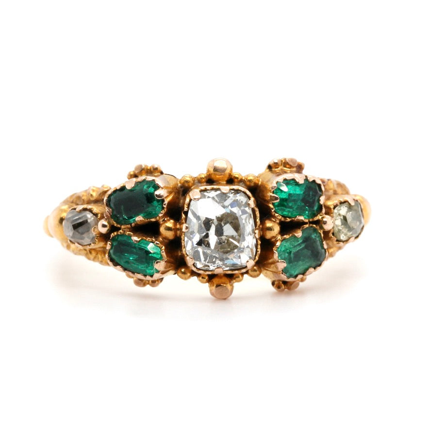 1820's Georgian Emerald Ring in Silver & 14k Yellow Gold - Filigree Jewelers